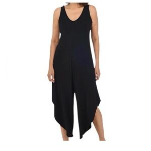 Nicole Miller New York Women XS Black Jersey Knit Jumpsuit Relaxed Fit Crop